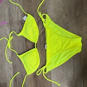 Women bright yellow bikini